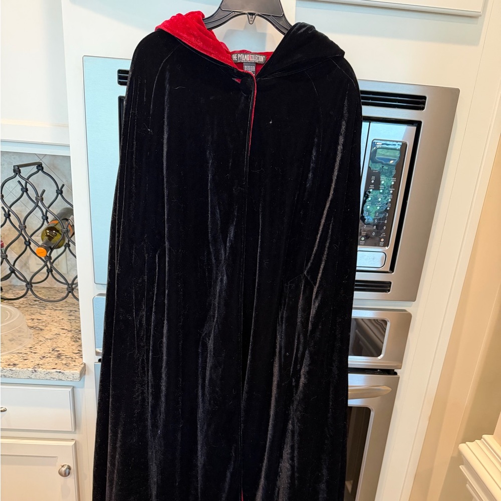 The Pyramid Collection Black Velvet Hooded Cape with Red Lining